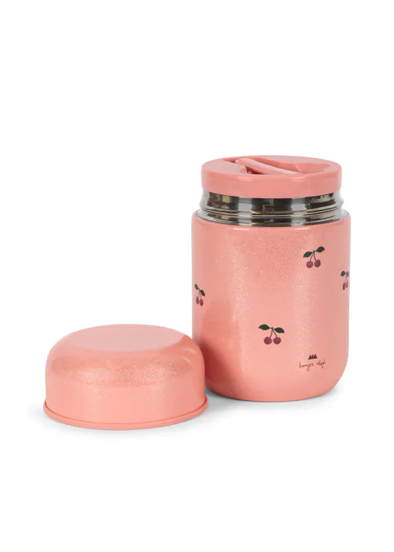 Glitter Thermo Food Jar, Cherry Glitter - Konges Sløjd