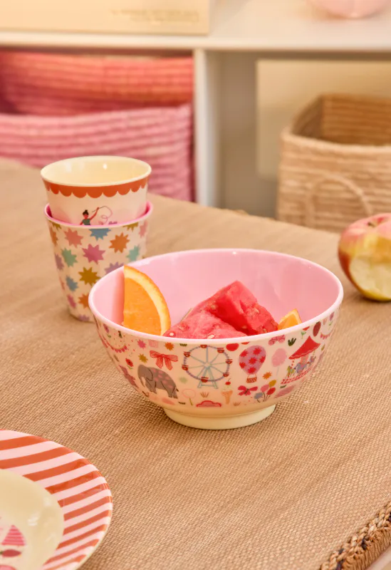 Skål i Melamin - Pink Fun Fair Print - Medium 700 ml